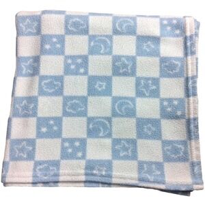 Bright Future Blue White Squares Baby Blanket Soft Fleece Star Moon Security